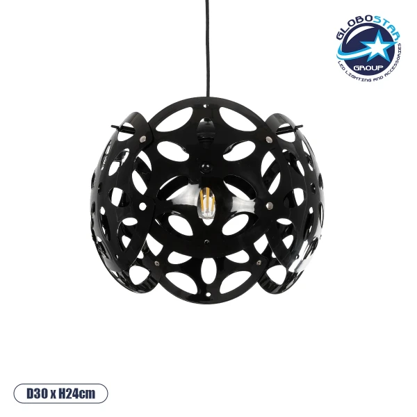 GLOBOSTAR® DOMINIC 202-0031 Μοντέρνο Κρεμαστό Φωτιστικό Οροφής με Ντουί 1 x E27 AC 220-240V IP20 - Μαύρο - Μ30 x Π30 x Υ24cm