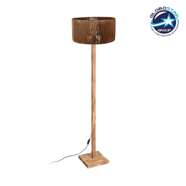 GloboStar® HOLZ 203-0252 Μοντέρνο Επιδαπέδιο Φωτιστικό Μονόφωτο 1 x E27 IP20 Μπέζ Ξύλο - Μ30 x Π30 x Y140cm