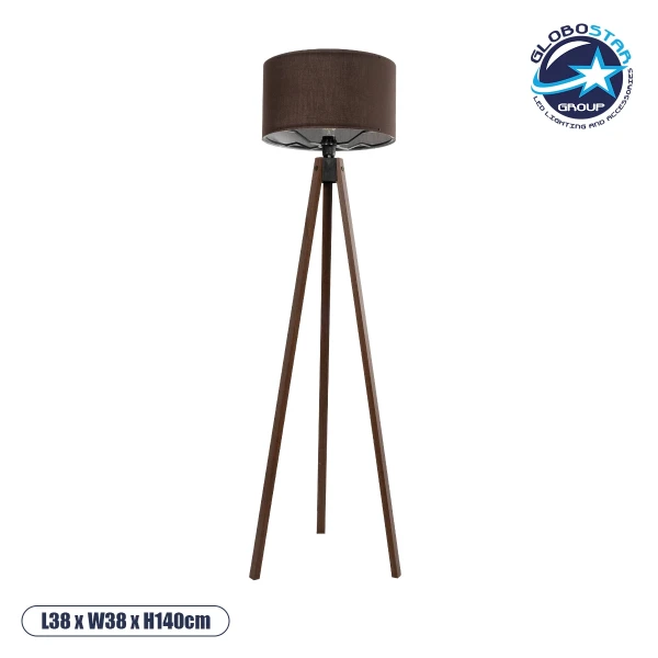 GloboStar® SAGA 204-0034 Μοντέρνο Eπιδαπέδιο Φωτιστικό Μονόφωτο 1 x E27 IP20 Καφέ Ξύλο με Καφέ Ύφασμα - Μ38 x Π38 x Υ140cm
