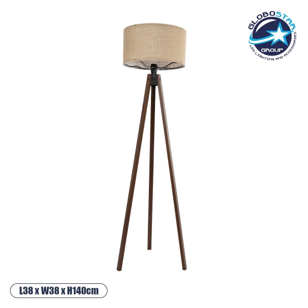 GloboStar® SAGA 204-0037 Μοντέρνο Eπιδαπέδιο Φωτιστικό Μονόφωτο 1 x E27 IP20 Καφέ Ξύλο με Mπεζ Ύφασμα - Μ38 x Π38 x Υ140cm