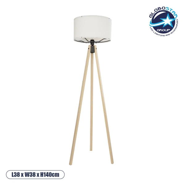 GloboStar® SAGA 204-0046 Μοντέρνο Eπιδαπέδιο Φωτιστικό Μονόφωτο 1 x E27 IP20 Μπεζ Ξύλο με Λευκό Ύφασμα - Μ38 x Π38 x Υ140cm