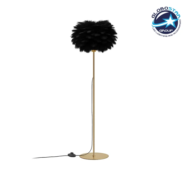 GloboStar® ALES 204-0193 Μοντέρνο Φωτιστικό Δαπέδου  Μονόφωτο 1 x E27 AC 220-240V IP20 Μαύρο & Χρυσό - Μ40 x Π40 x Υ150cm