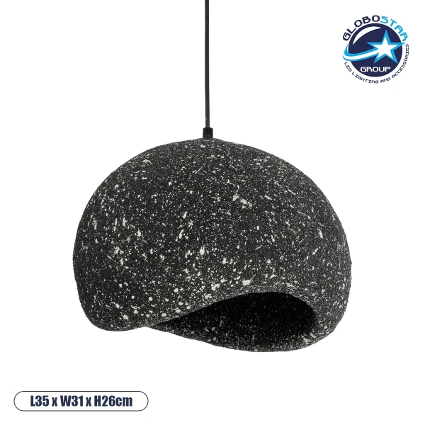 GLOBOSTAR® STONE 204-0194 Μοντέρνο Κρεμαστό Φωτιστικό Οροφής με Ντουί 1 x E27 AC 220-240V IP20 - Μαύρο - Μ35 x Π31 x Υ26cm
