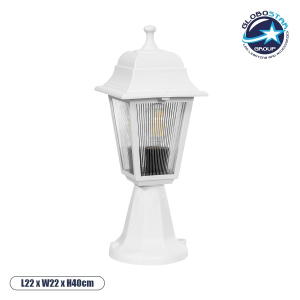 GloboStar® SOLME 203-0220 Vintage Επιδαπέδιο Φωτιστικό Φαναράκι Μονόφωτο 1 x E27 IP44 Λευκό & Διάφανο Πλαστικό - Μ15 x Π15 x Υ38cm