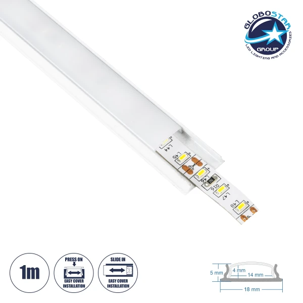 GLOBOSTAR® ALP-LINEAR CURBARIO 70863-1M Επιφανειακό Εύκαμπτο Προφίλ Αλουμινίου με Λευκό Γαλακτερό Πατητό Κάλυμμα για Ταινίες LED IP20 - Λευκό - Μ100 x Π1.8 x Υ0.5cm