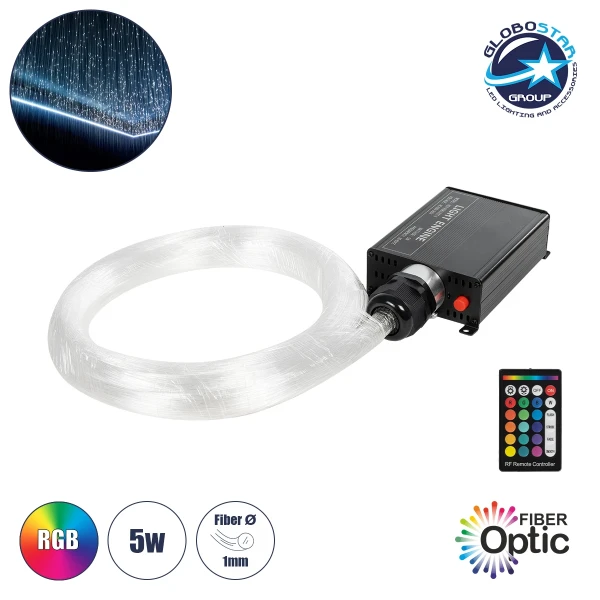 GLOBOSTAR® LUMOFIBRA 79613 Κιτ Συστήματος Οπτικής Ίνας με 150τεμ Φ1mm x Μ200cm & RF Ασύρματο Χειριστήριο LED 5W 200lm 1° AC 220-240V IP20 Πολύχρωμο RGB - Μ11.5 x Π9 x Υ4cm - 2 Χρόνια Εγγύηση