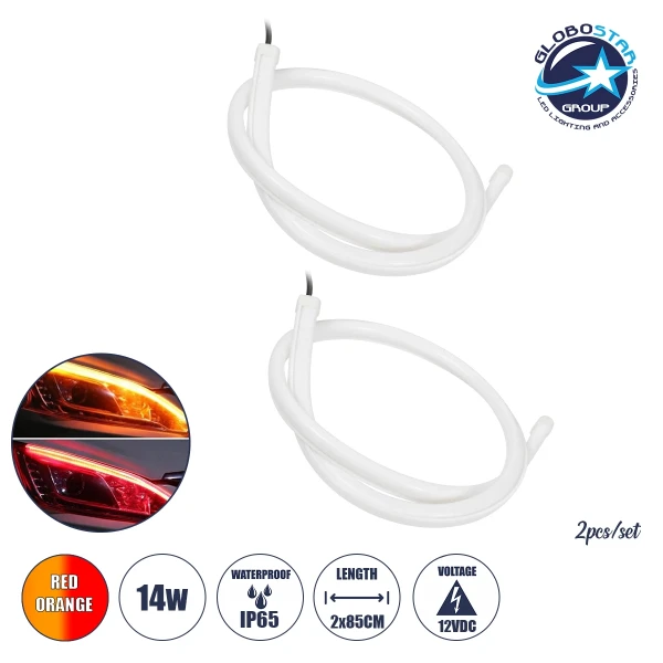 ΣΕΤ DRL - Φώτα Ημέρας για Φανάρι Αυτοκινήτου Κόκκινο + Πορτοκαλί για Φλας 85cm 12 Volt GloboStar 55116