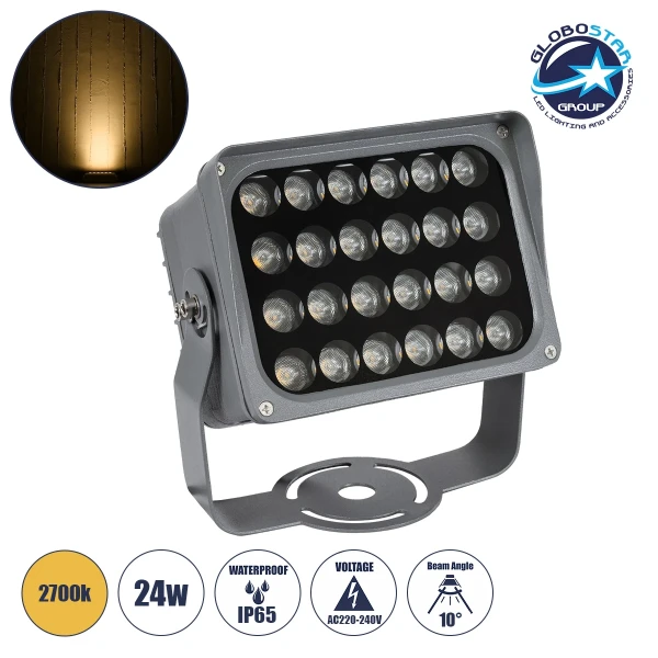 GLOBOSTAR® FLOOD-XENA 90128 Προβολέας Σποτ Wall Washer LED 24W 2640lm 10° AC 220-240V Αδιάβροχο IP65 Θερμό Λευκό 2700K - Γκρι Ανθρακί - Μ18 x Π13.5 x Υ18cm - 3 Χρόνια Εγγύηση