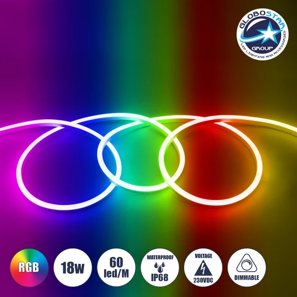 GloboStar® 999-0245 OVALE 120° Degree Neon Flex Epistar LED SMD 5050 1m 18W/m 60LED/m 1260lm/m 120° DC 230V Αδιάβροχη IP68 RGB Dimmable Μ100 x Π2.6 x Υ1.7cm