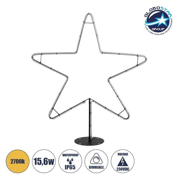 GLOBOSTAR® XMAS-STAR-SMALL Χριστουγεννιάτικο Διακοσμητικό Φωτιστικό LED 15,6W 624lm 360° AC 220-240V Αδιάβροχο IP65 Θερμό Λευκό 2700K   - Μαύρο & Διάφανο - M97 x Π25 x Υ107cm - 2 Χρόνια Εγγύηση