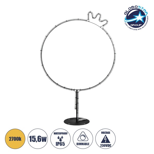 GLOBOSTAR® XMAS-CROWN-SMALL Χριστουγεννιάτικο Διακοσμητικό Φωτιστικό LED 15,6W 624lm 360° AC 220-240V Αδιάβροχο IP65 Θερμό Λευκό 2700K - Μαύρο & Διάφανο - M73 x Π25 x Υ106cm - 2 Χρόνια Εγγύηση
