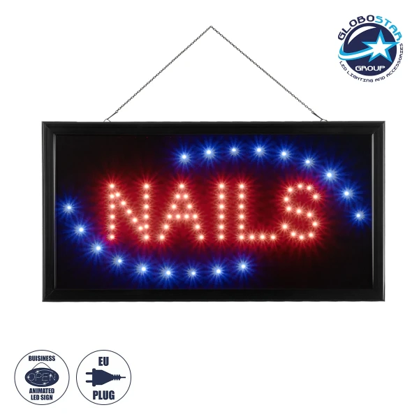 GLOBOSTAR® SIGN 75692 Διακοσμητικό Φωτιστικό Τοίχου Ένδειξης / Σήμανσης "NAILS" LED 5W 150lm 35° AC 220-240V IP20 Πολύχρωμο - Μαύρο - Μ48 x Π2 x Υ25cm - 2 Χρόνια Εγγύηση