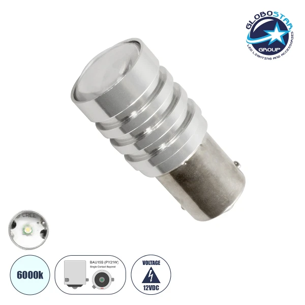 GLOBOSTAR® PΥ21W-7507 81215 Λάμπα PΥ21W 7507 BAU15S LED 10W 780lm 360° DC 12V IP20 Ψυχρό Λευκό 6000K - 1 x CREE XPE Chip - Μ2 x Π2 x Υ4.7cm - 1 Χρόνο Εγγύηση