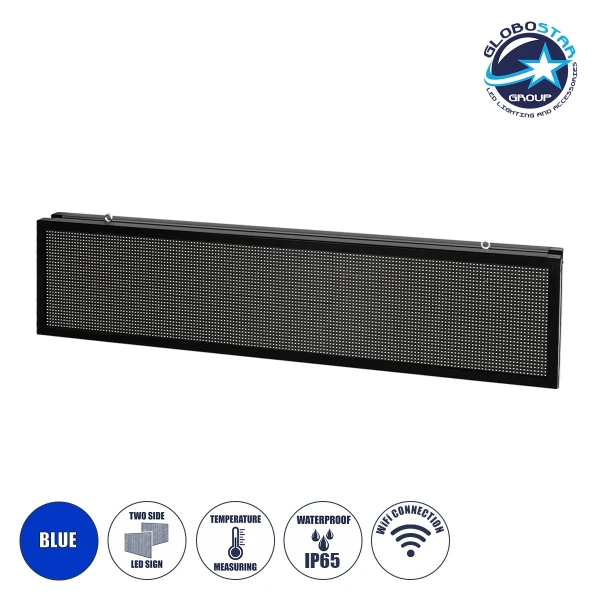 GLOBOSTAR®DISPLAY 90333 Κυλιόμενη Ψηφιακή Επιγραφή P10 Διπλής Όψης LED AC 220-240V Αδιάβροχο IP65 Μπλε - WiFi Control μέσω FK APP - Αισθητήρας Θερμοκρασίας & Υγρασίας - Μ168 x Π12 x Υ40cm - 2 Χρόνια Εγγύηση