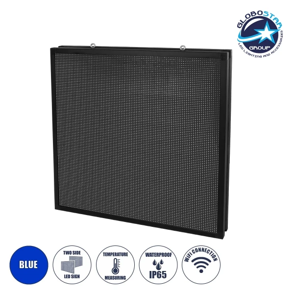 GLOBOSTAR®DISPLAY 90343 Κυλιόμενη Ψηφιακή Επιγραφή P10 Διπλής Όψης LED AC 220-240V Αδιάβροχο IP65 Μπλε - WiFi Control μέσω FK APP - Αισθητήρας Θερμοκρασίας & Υγρασίας - Μ104 x Π12 x Υ104cm - 2 Χρόνια Εγγύηση
