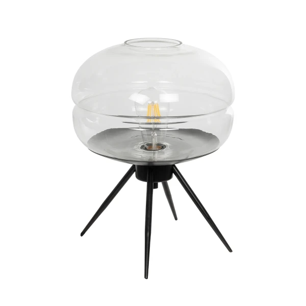 GloboStar® JAVAN 999-0036 Μοντέρνο Επιτραπέζιο Φωτιστικό Πορτατίφ Μονόφωτο 1 x E27 IP20 Διάφανο Γυαλί με Μαύρο Μέταλλο - Μ30 x Π30 x Υ19cm