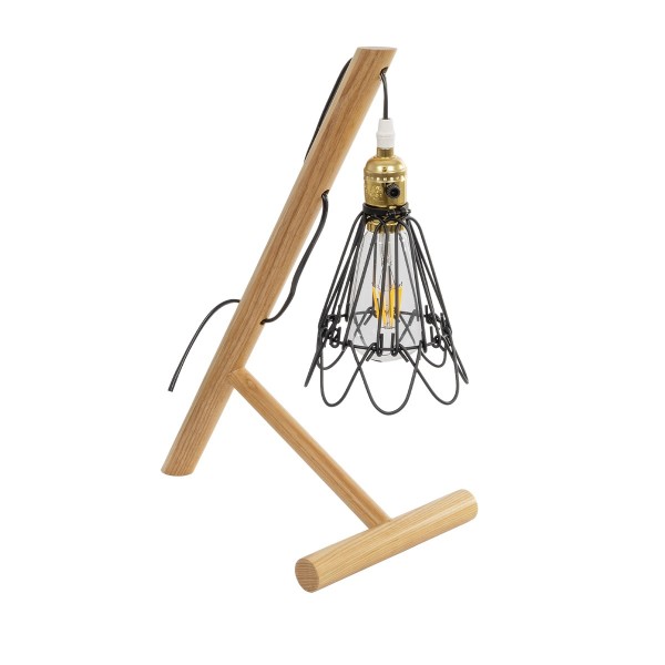 GloboStar® ELMA 999-0239 Μοντέρνο Επιτραπέζιο Φωτιστικό Πορτατίφ Μονόφωτο 1 x E27 IP20 Μπεζ Ξύλο με Μαύρο Μέταλλο - Μ35 x Π20 x Υ43cm