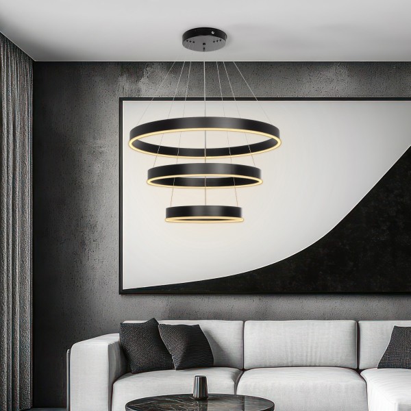 kelvo® VENOM 61188 Μοντέρνο Κρεμαστό Φωτιστικό Οροφής LED 120W 14158lm 120° AC 220-240V IP20 Ρυθμιζόμενο Λευκό CCT με Χειριστήριο από 2700K έως 6000K Dimmable - Lumileds SMD Chip - Μαύρο Ματ - Μ80 x Π80 x Υ60cm - 3 Χρόνια Εγγύηση