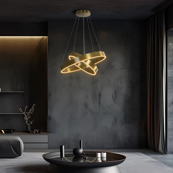 kelvo® VENOM 61187-DECO Μοντέρνο Κρεμαστό Φωτιστικό Οροφής LED 75W 8818lm 120° AC 220-240V IP20 Ρυθμιζόμενο Λευκό CCT με Χειριστήριο από 2700K έως 6000K Dimmable - Lumileds SMD Chip - Χρυσό Βούρτσας - Μ60 x Π60 x Υ40cm - 3 Χρόνια Εγγύηση