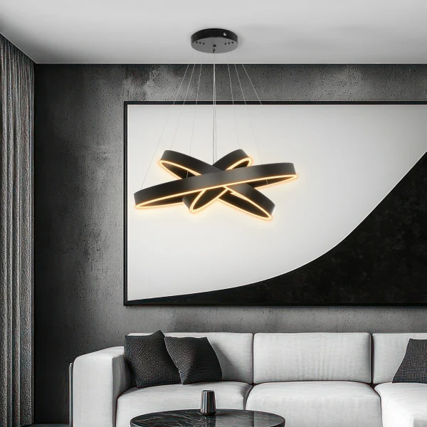 kelvo® VENOM 61188-DECO Μοντέρνο Κρεμαστό Φωτιστικό Οροφής LED 120W 14158lm 120° AC 220-240V IP20 Ρυθμιζόμενο Λευκό CCT με Χειριστήριο από 2700K έως 6000K Dimmable - Lumileds SMD Chip - Μαύρο Ματ - Μ80 x Π80 x Υ60cm - 3 Χρόνια Εγγύηση