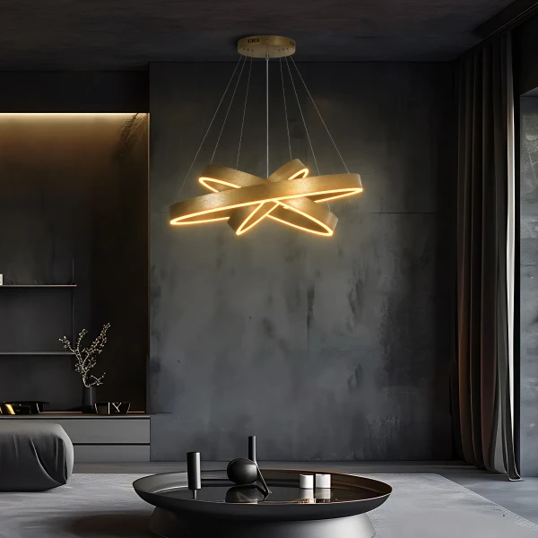 kelvo® VENOM 61190-DECO Μοντέρνο Κρεμαστό Φωτιστικό Οροφής LED 120W 14158lm 120° AC 220-240V IP20 Ρυθμιζόμενο Λευκό CCT με Χειριστήριο από 2700K έως 6000K Dimmable - Lumileds SMD Chip - Χρυσό Βούρτσας - Μ80 x Π80 x Υ60cm - 3 Χρόνια Εγγύηση