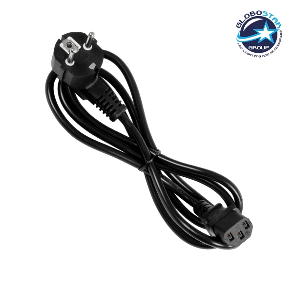 GLOBOSTAR® PLUGA 61498 Καλώδιο Τροφοδοσίας C13 με Πλάγια Πρίζα Schuko 250V 10A max 1.5m - 3*0.75mm2 - Μαύρο - Μ150 x Π3.6 x Υ3.6cm