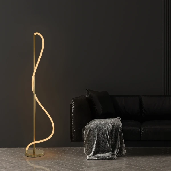 kelvo® GLOW 61686 Μοντέρνο Επιδαπέδιο Φωτιστικό LED 30W 3000lm 360° AC 220-240V IP20 Ρυθμιζόμενο Λευκό CCT με Αφή 2700K/4500K/6000K Dimmable - Lumileds SMD Chip - Χρυσό Πλατίνα & Λευκό Νήμα - Μ45 x Π45 x Υ160cm - 3 Χρόνια Εγγύηση