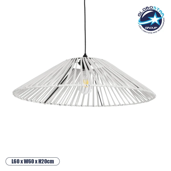 GLOBOSTAR® JAPAN 205-0053 Boho Κρεμαστό Φωτιστικό Οροφής με Ντουί 1 x E27 AC 220-240V IP20 - Λευκό - M60 x Π60 x Υ20cm