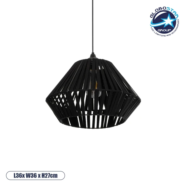 GLOBOSTAR® NUI 205-0061 Boho Κρεμαστό Φωτιστικό Οροφής με Ντουί 1 x E27 AC 220-240V IP20 - Μαύρο - M36 x Π36 x Υ27cm