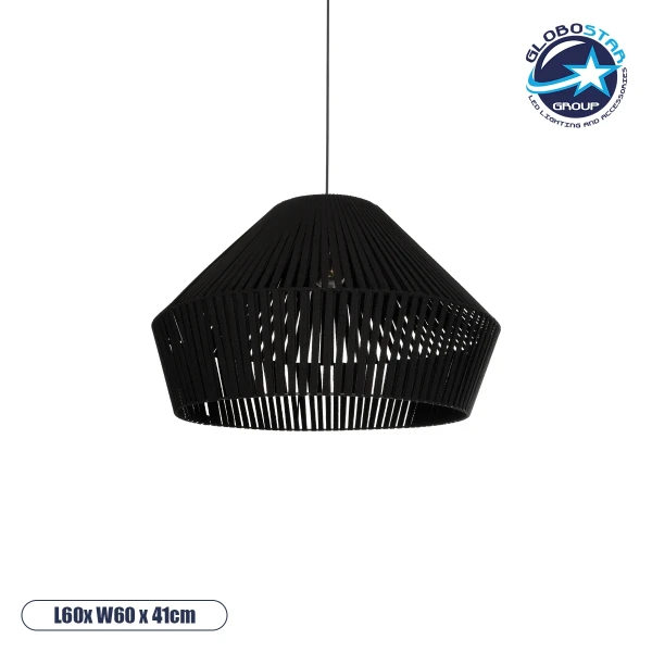 GLOBOSTAR® NUI 205-0062 Boho Κρεμαστό Φωτιστικό Οροφής με Ντουί 1 x E27 AC 220-240V IP20 - Μαύρο - M60 x Π60 x Υ41cm