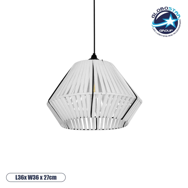 GLOBOSTAR® NUI 205-0063 Boho Κρεμαστό Φωτιστικό Οροφής με Ντουί 1 x E27 AC 220-240V IP20 - Λευκό - M36 x Π36 x Υ27cm