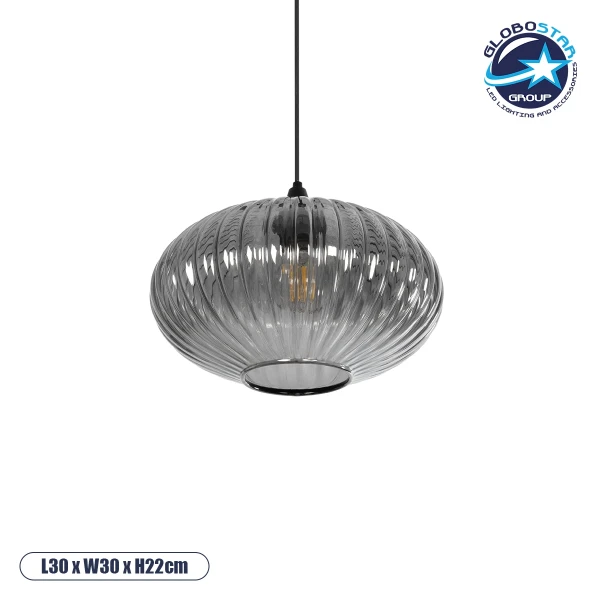 GLOBOSTAR® PERA 206-0010 Μοντέρνο Κρεμαστό Φωτιστικό Οροφής με Ντουί 1 x E27 AC 220-240V IP20 - Μαύρο Φιμέ - Μ30 x Π30 x Υ22cm