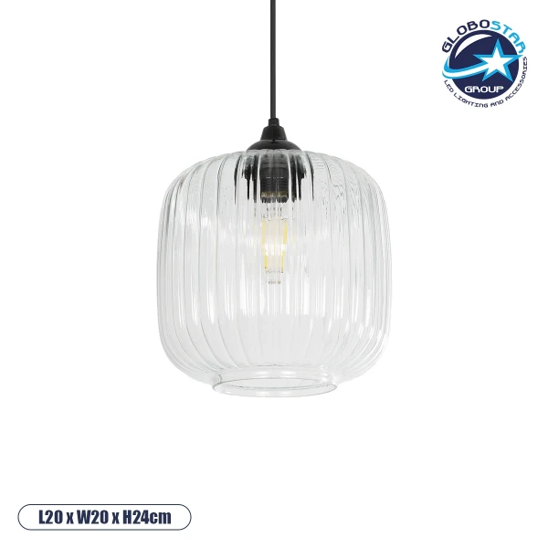 GLOBOSTAR® MELONI 206-0013 Μοντέρνο Κρεμαστό Φωτιστικό Οροφής με Ντουί 1 x E27 AC 220-240V IP20 - Διάφανο - Μ20 x Π20 x Υ24cm