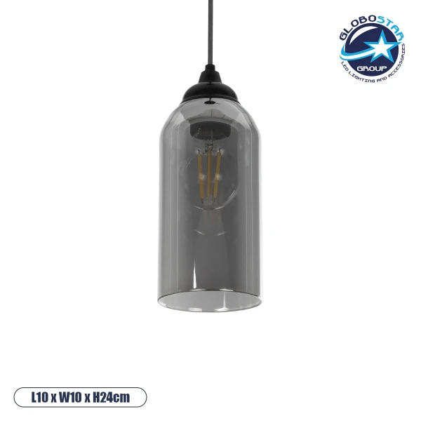 GLOBOSTAR® TUBE 206-0030 Μοντέρνο Κρεμαστό Φωτιστικό Οροφής με Ντουί 1 x E27 AC 220-240V IP20 - Μαύρο Φιμέ - Μ10 x Π10 x Υ24cm