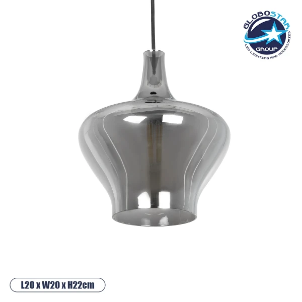 GLOBOSTAR® OVOCE 206-0032 Μοντέρνο Κρεμαστό Φωτιστικό Οροφής με Ντουί 1 x E27 AC 220-240V IP20 - Μαύρο Φιμέ - Μ20 x Π20 x Υ22cm