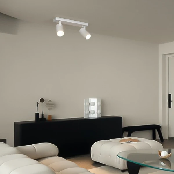 kelvo® SPOTA KLV-101-0137 Μοντέρνο Κινούμενο Φωτιστικό Σποτ Οροφής με Ντουί 2 x GU10 90° AC 220-240V IP20 - Λευκό Ματ - Μ30 x Π6 x Υ14.5cm