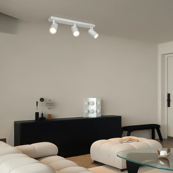 kelvo® SPOTA KLV-101-0139 Μοντέρνο Κινούμενο Φωτιστικό Σποτ Οροφής με Ντουί 3 x GU10 90° AC 220-240V IP20 - Λευκό Ματ - Μ48 x Π6.2 x Υ14cm