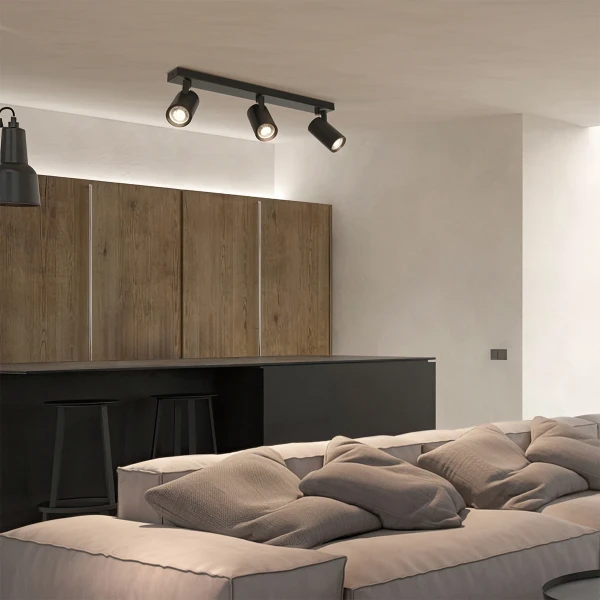 kelvo® SPOTA KLV-101-0138 Μοντέρνο Κινούμενο Φωτιστικό Σποτ Οροφής με Ντουί 3 x GU10 90° AC 220-240V IP20 - Μαύρο Ματ - Μ48 x Π6.2 x Υ14cm