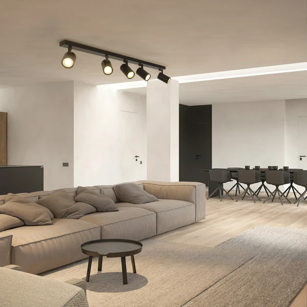 kelvo® SPOTA KLV-101-0142 Μοντέρνο Κινούμενο Φωτιστικό Σποτ Οροφής με Ντουί 5 x GU10 90° AC 220-240V IP20 - Μαύρο Ματ - Μ79.5 x Π6.3 x Υ14cm