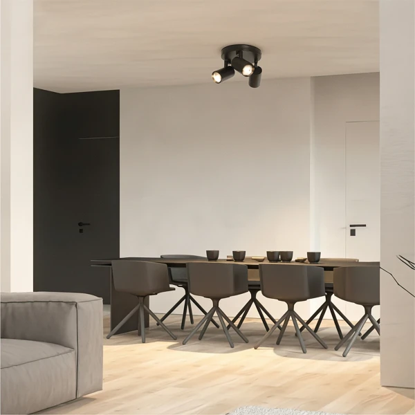 kelvo® SPOTA KLV-101-0144 Μοντέρνο Κινούμενο Φωτιστικό Σποτ Οροφής με Ντουί 3 x GU10 90° AC 220-240V IP20 - Μαύρο Ματ - Μ19 x Π19 x Υ14cm