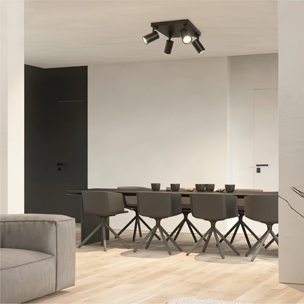 kelvo® SPOTA KLV-101-0146 Μοντέρνο Κινούμενο Φωτιστικό Σποτ Οροφής με Ντουί 4 x GU10 90° AC 220-240V IP20 - Μαύρο Ματ - Μ26 x Π26 x Υ14cm