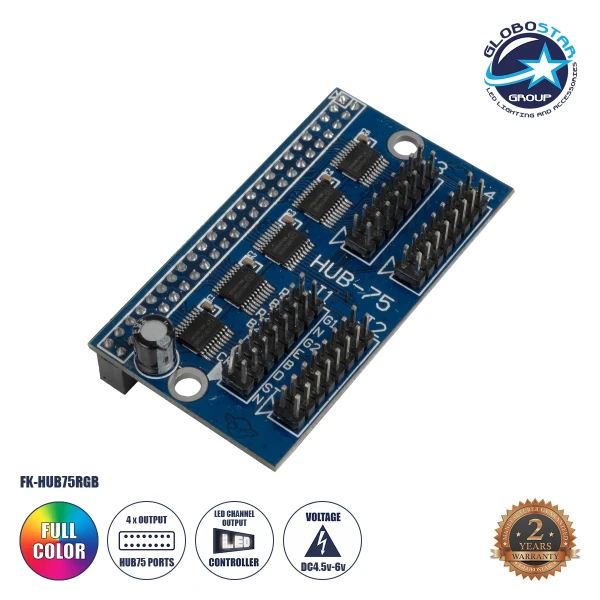 GLOBOSTAR® CARD-FK-HUB75RGB 90098 Κάρτα Hub από FK-7W8 για Πολύχρωμες RGB LED Κυλιόμενες Ψηφιακές Επιγραφές/Οθόνες DC 5V IP20 - 2048x128 Max Pixels - Μ0 x Π0 x Υ0cm - 2 Χρόνια Εγγύηση