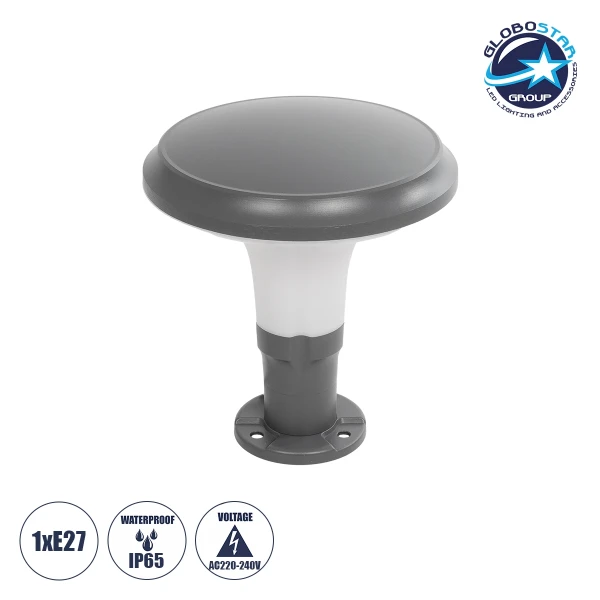 GLOBOSTAR® WHISPER 90553 Φωτιστικό Κολωνάκι Κήπου με Ντουί 1 x E27 AC 220-240V Αδιάβροχο IP65 - Γκρι Ανθρακί - Μ27 x Π27 x Υ29cm
