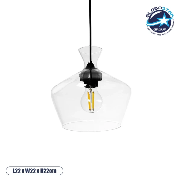 GLOBOSTAR® BOHEMIA 206-0039 Μοντέρνο Κρεμαστό Φωτιστικό Οροφής με Ντουί 1 x E27 AC 220-240V IP20 - Διάφανο - Μ22 x Π22 x Υ22cm