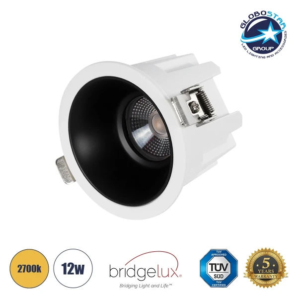 GLOBOSTAR® DUSTY 60341 Χωνευτό Downlight Σποτ LED 12W 1320lm 45° AC 220-240V Αδιάβροχο IP65 Θερμό Λευκό 2700K - Bridgelux COB Chip & TÜV SÜD Driver - Λευκό & Μαύρο Ματ - Μ8 x Π8 x Υ7.5cm / Q7.5cm - 5 Χρόνια Εγγύηση