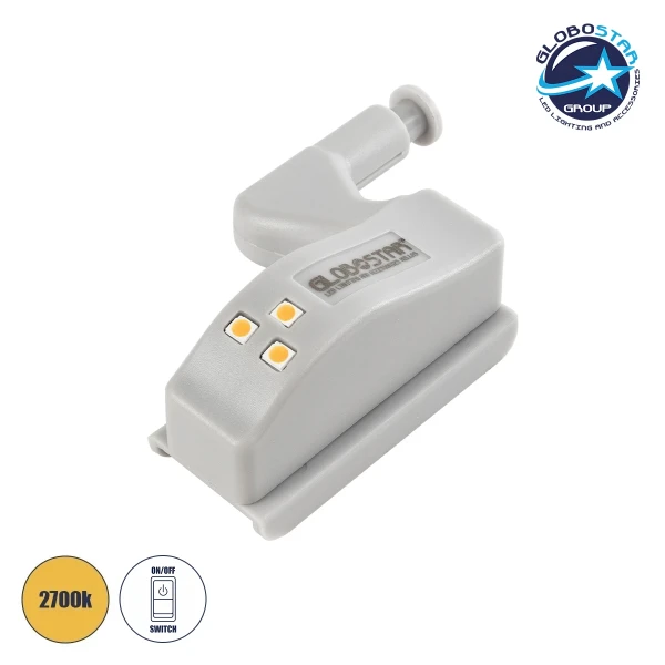 GloboStar® 79641 Φωτιστικό Ντουλάπας LED για Μεντεσέ με Διακόπτη On/Off Κουμπωτό με Μπαταρία(Δεν συμπεριλαμβάνεται) Θερμό Λευκό 3000k