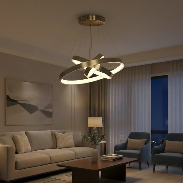 kelvo® NEMESIS KLV-101-0219-V2 Κρεμαστό Φωτιστικό Οροφής LED 100W 10000lm 180° AC 220-240V IP20 Ρυθμιζόμενο Λευκό CCT με Χειριστήριο από 2700K έως 6000K Dimmable - Lumileds SMD Chip - Χρυσό Πλατίνα - Μ60 x Π60 x Υ60cm - 3 Χρόνια Εγγύηση