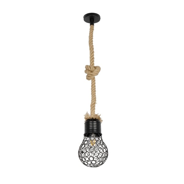 GLOBOSTAR® URBAN 999-0191 Vintage Κρεμαστό Φωτιστικό Οροφής με Ντουί 1 x E27 AC 220-240V IP20 - Μαύρο & Μπεζ - Μ15 x Π15 x Υ80cm