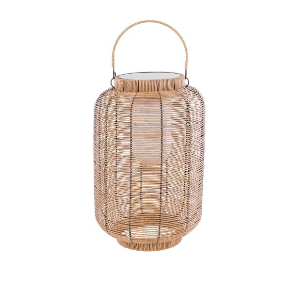 GLOBOSTAR® GRAMBIAN 02304 Boho Επιδαπέδιο Φωτιστικό LED 5W 200lm 180° με Φωτοβολταϊκό Panel 3.6V 0.1W με Αισθητήρα Ημέρας/Νύχτας Αδιάβροχο IP65 Θερμό Λευκό 2700K - Μπεζ - Μ30 x Π30 x Υ48cm - 2 Χρόνια Εγγύηση