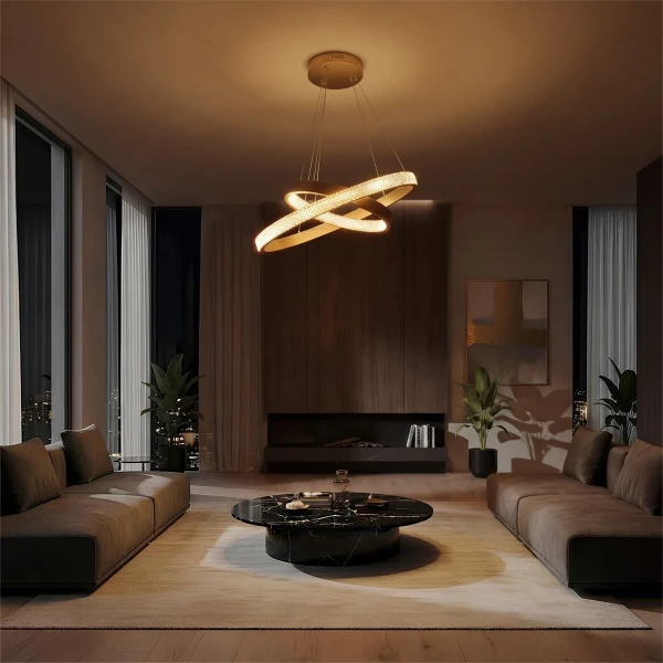 kelvo® DIAMOND KLV-101-0236-V2 Κρεμαστό Φωτιστικό Οροφής LED 75W 7500lm 360° AC 220-240V IP20 Ρυθμιζόμενο Λευκό CCT με Χειριστήριο από 2700K έως 6000K Dimmable - Lumileds SMD Chip - Χρυσό Πλατίνα - Μ60 x Π60 x Υ40cm - 3 Χρόνια Εγγύηση